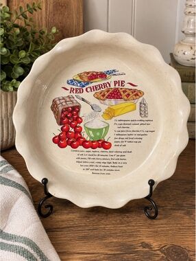 VintageRed Cherry Pie Ceramic Pie Plate Dish Vintage 1975